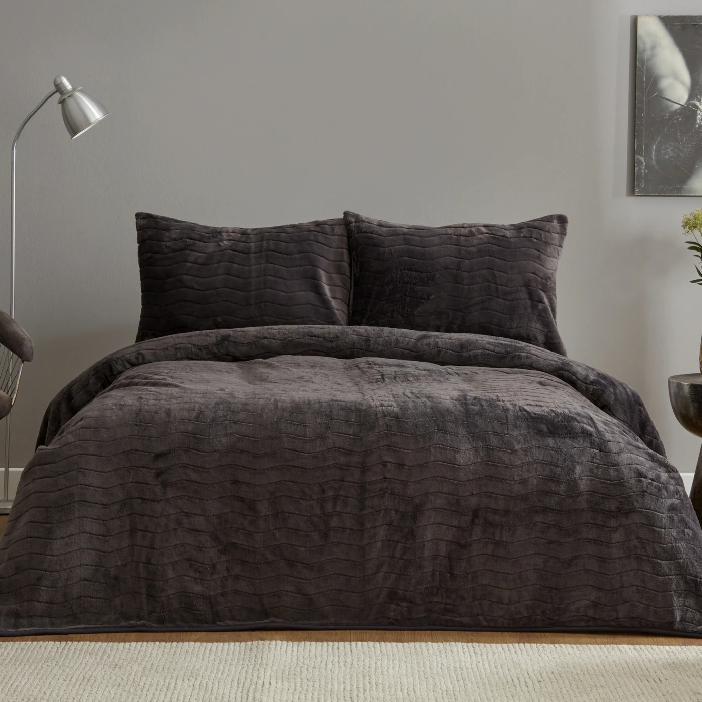 [200.22.05.0106] KH HERA GRAY SOFT DOUBLE BED COVER SET