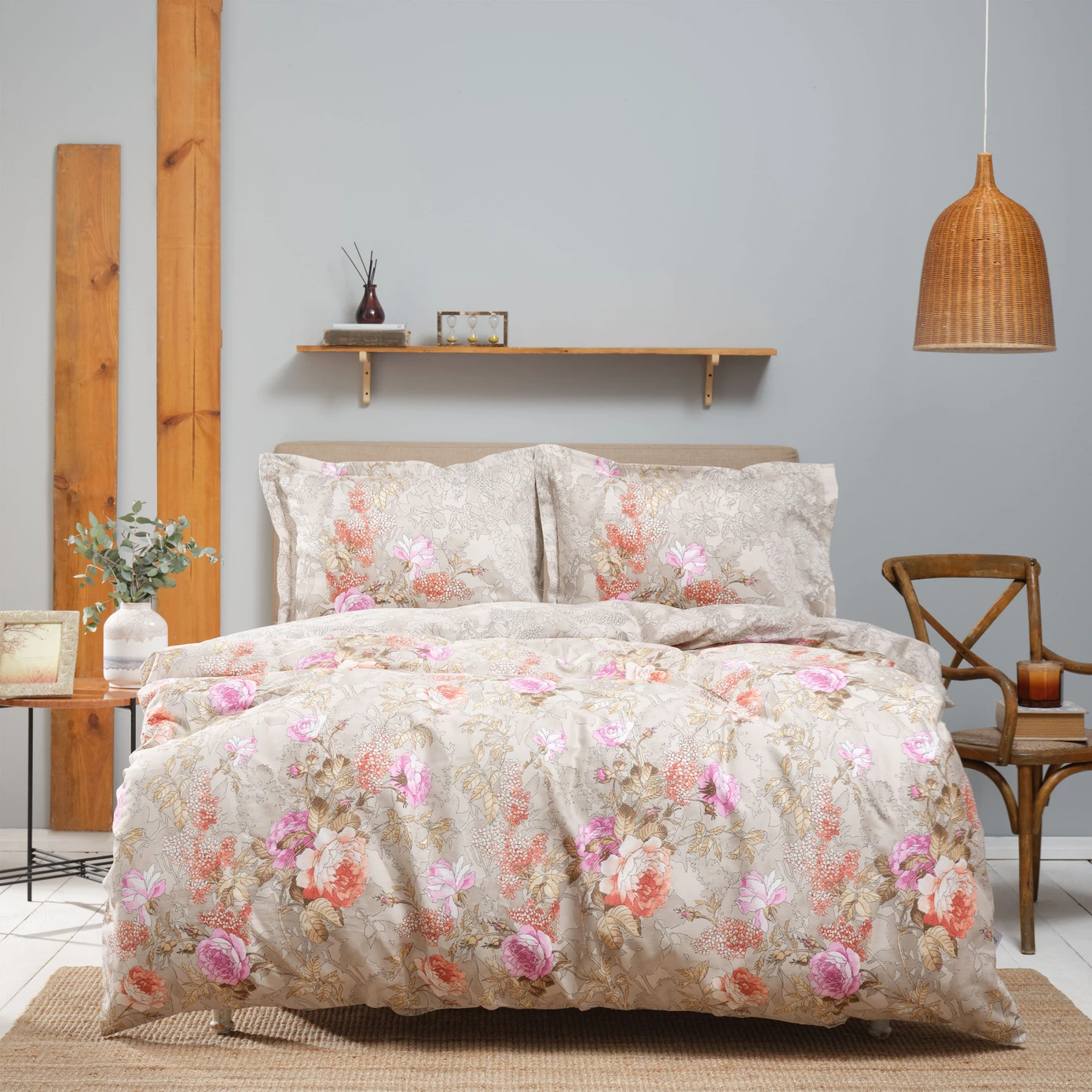 [200.21.01.0419] KH TRESNA GRAY DOUBLE SIZE 100% COTTON SATIN DUVET COVER JEWELRY