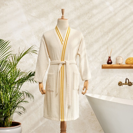 [200.21.01.0412] MINKA OFFWHITE/GOLD SONIL 100% COTTON BATHROBE L/XL
