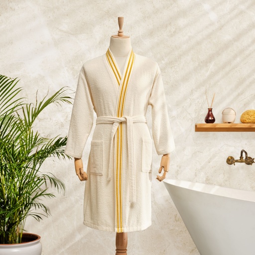 [200.21.01.0411] MINKA OFFWHITE/GOLD SONIL 100% COTTON BATHROBE S/M