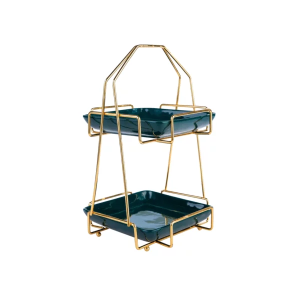 [153.20.01.0372] SARAH 2-TIER STAND WITH PLATE GOLD-GREEN