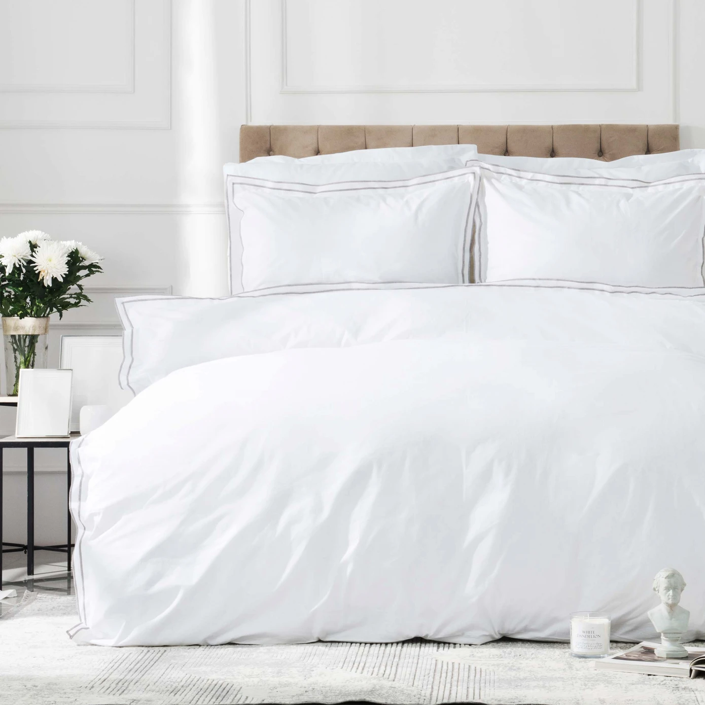 [200.20.01.0107] WHITE COL VICTORIE GRAY PICOLE PERCALE CIFT KS NEV SET